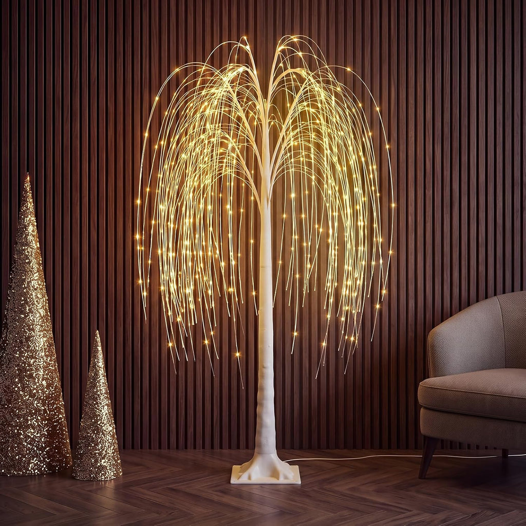 5FT Lighted Weeping Willow Tree, 216 LED Artificial Willow Tree, Warm