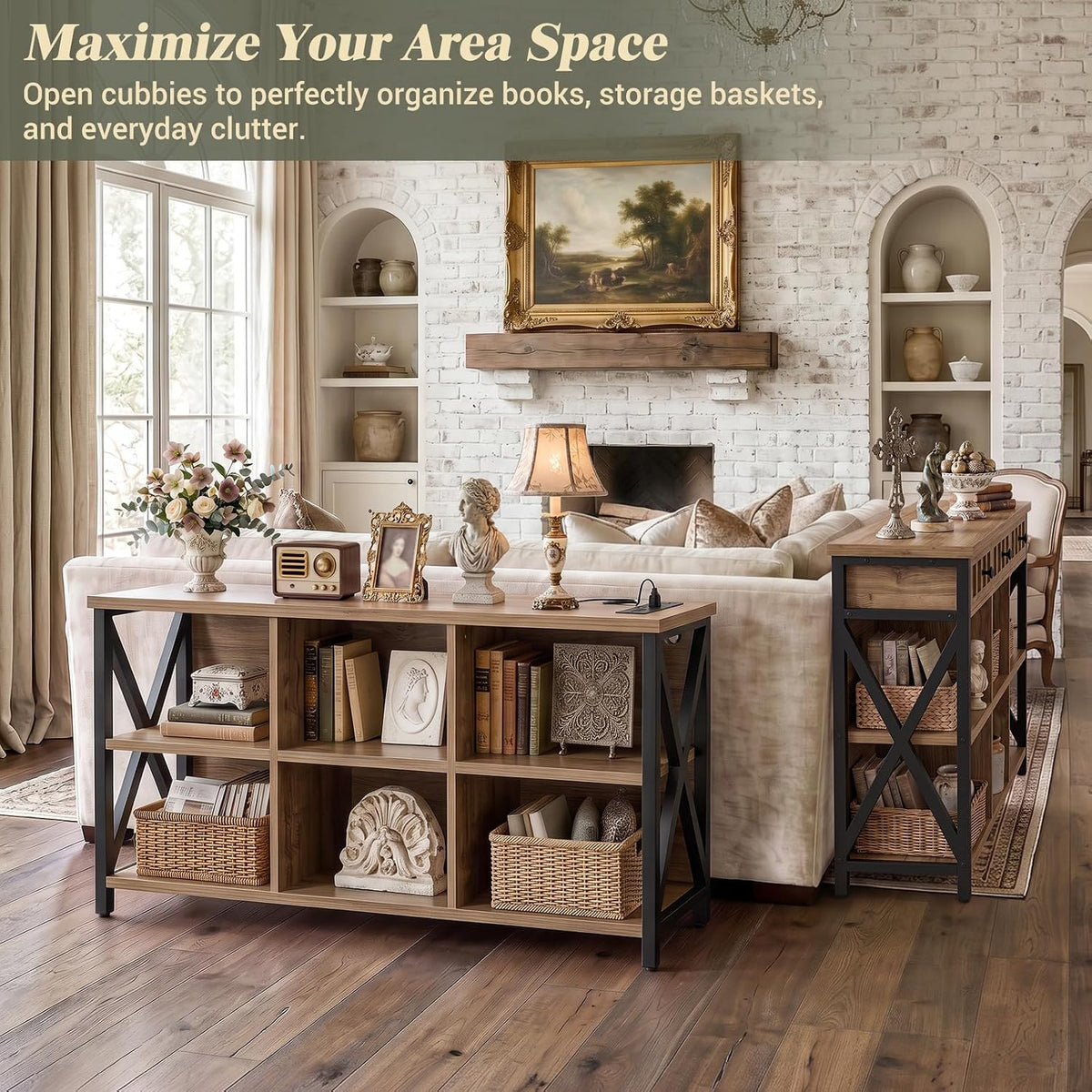 6 Cube Bookcase, Cube Storage Organizer Bookshelf with Outlets