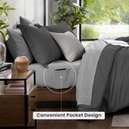 Monbix Queen Comforter Set 7 Pieces Dark Grey Cationic Dyeing Bed in a Bag