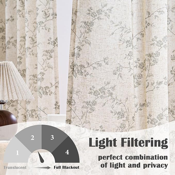 Lazzzy Floral Linen Curtains Farmhouse Extra Long Curtain - Image 2