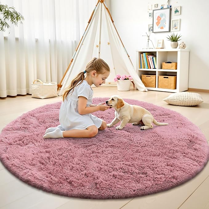 OLANLY Pale Pink Round Rugs for Bedroom - Image 3