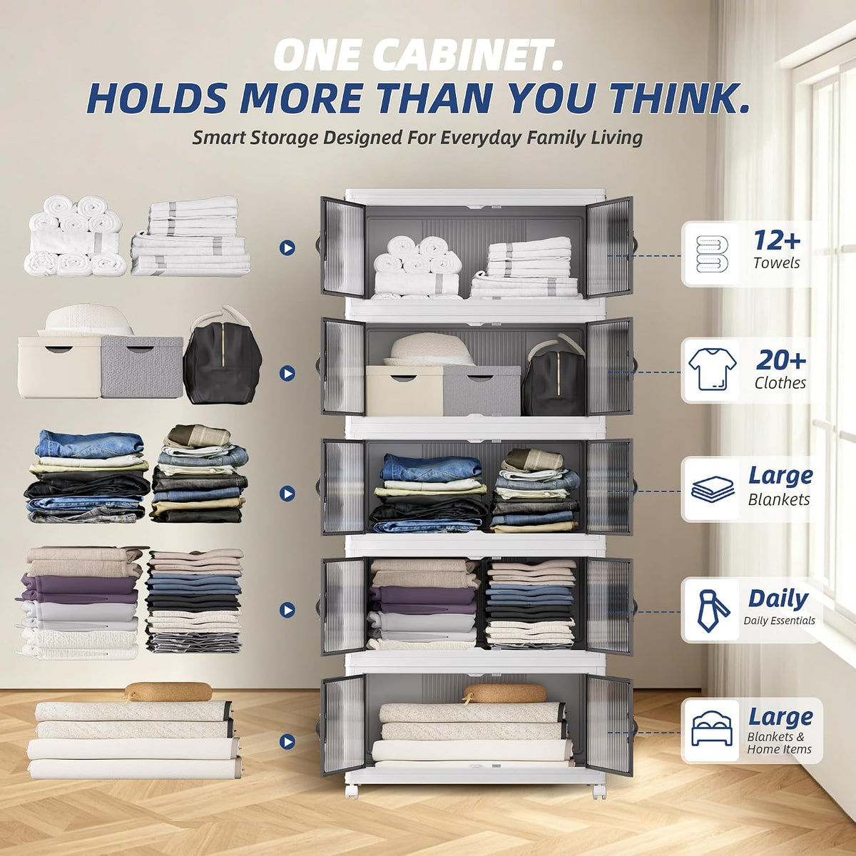 SAILUN 580Qt Stackable Storage Bins,Storage Cabinet Drawer with a Lid,White