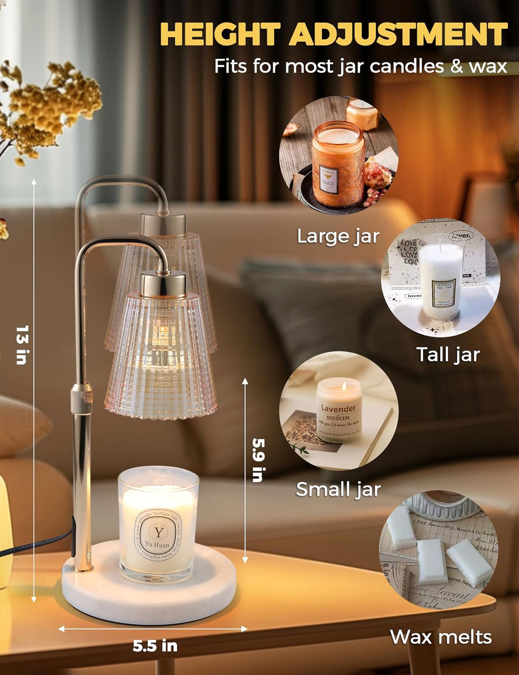 Marble Candle Warmer Lamp White with Cycle Timer, Dimmable Wax Melt Warmer
