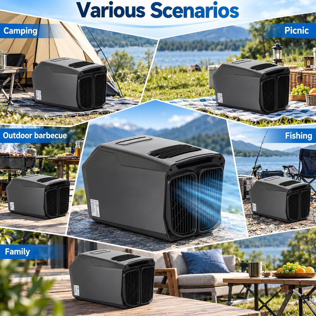 8000 BTU Portable Camping Air Conditioner & Heater, Tent Air Conditioner 5-in-1 AC Unit, with Cooling, Heating, Fan, Dehumidifier, Sleep Mode, Dual Hose, for Tent, RV, Fishing, with Remote Contro