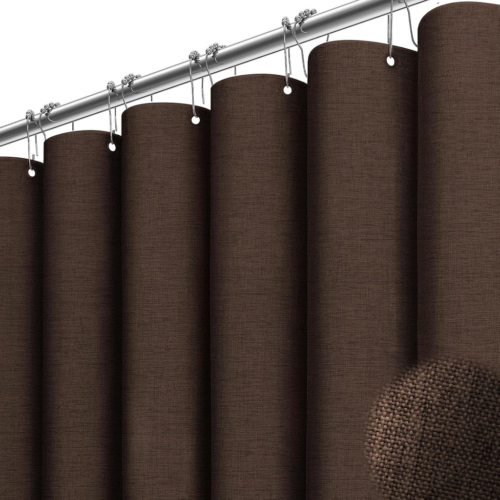 Brown Linen Textured Waterproof Thick Fabric Shower Curtain Set, 72x72