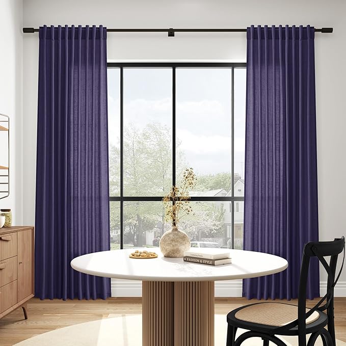 Nanspring Purple Linen Blend Light Filtering Back Tab Curtains 96 Inches Long - Image 6