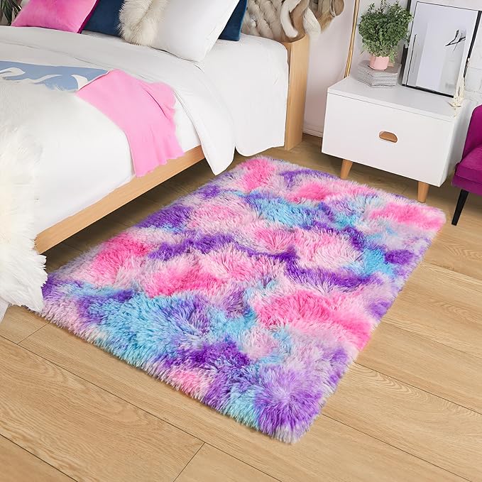 Tepook Soft Rainbow Rug for Girls Room, Cute Fluffy Girls Bedroom Rugs - Image 2