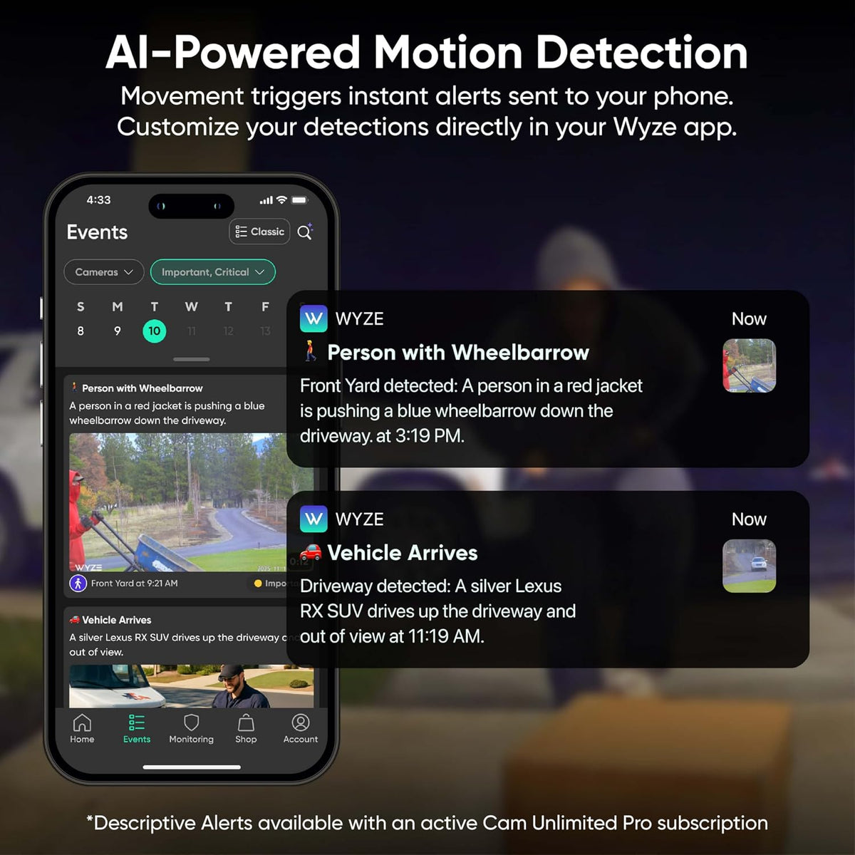 WYZE Window Camera, WiFi Indoor Security Cam, Anti-Glare Color Night Vision