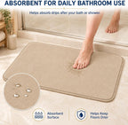 Beige Bath Mat Sets Extra Soft Memory Foam Bathroom Rugs 3 Piece Non Slip Absorbent & Dry Living Mat Sets Washable Bath Carpets with Toilet Rug,Bath Rugs for Bathroom,Tub,Shower,Kitchen,Bedroom