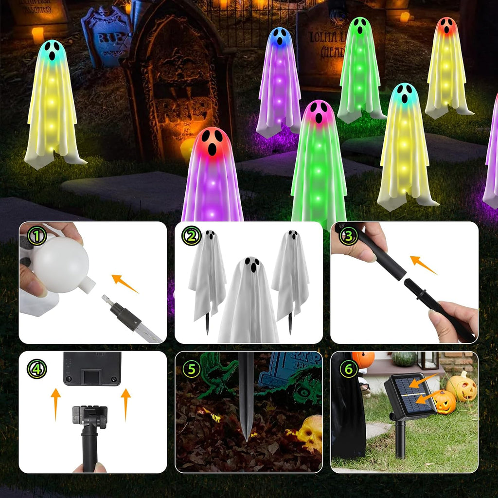 6PACKS Halloween Ghost Decorations Outdoor,Spooky Cloth Ghosts Decor for Halloween Scary Party Gifts,Solar Halloween Ghost Lights for Yard/Lawn/Patio/Holiday/Porch Decor