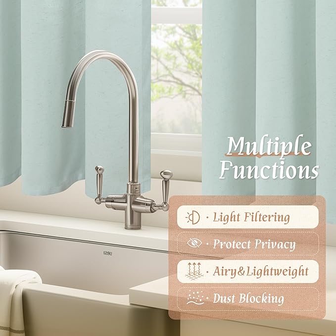 LAMIT 48 Inch Short Window Linen Curtains, Soft Faux Linen Light Filtering - Image 9