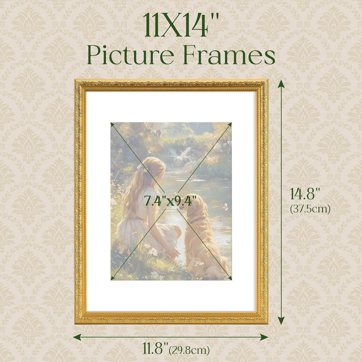 TWING 11x14 Picture Frame,Ornate Vintage 11x14 Photo Frame,Gold,1 Pack