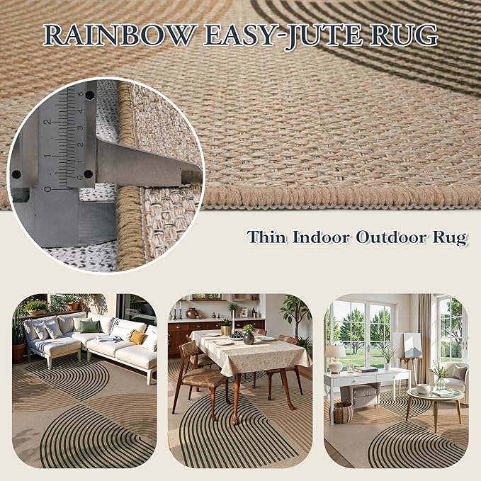 Lahome Modern Rainbow Easy Jute Rug, 6x9 Rug - Image 3