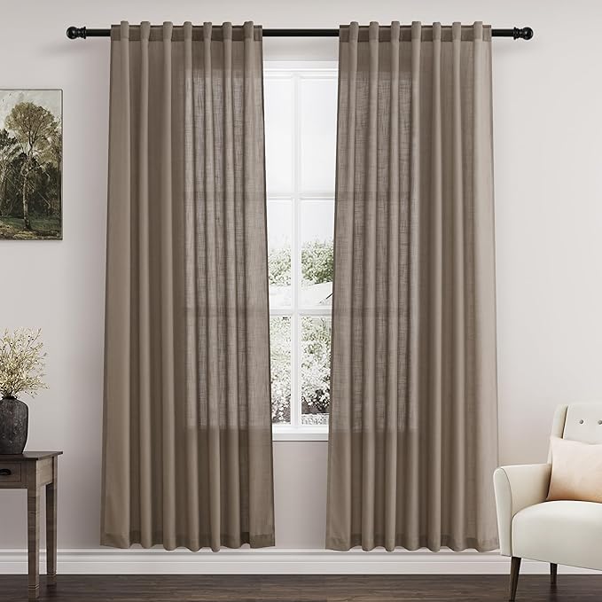 Nanspring Dark Taupe Linen Curtains 80 Inches Length by Nanspring