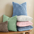 decorUhome Throw Pillow Covers 16x16 Inch Set of 2, Soft Plush Faux Wool Bluen - Image 2