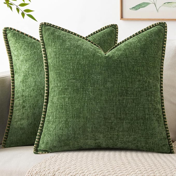 MIULEE Pack of 2 Pillow Covers 20x20 Inch Moss Green Farmhouse Decorative Throw by MIULEE