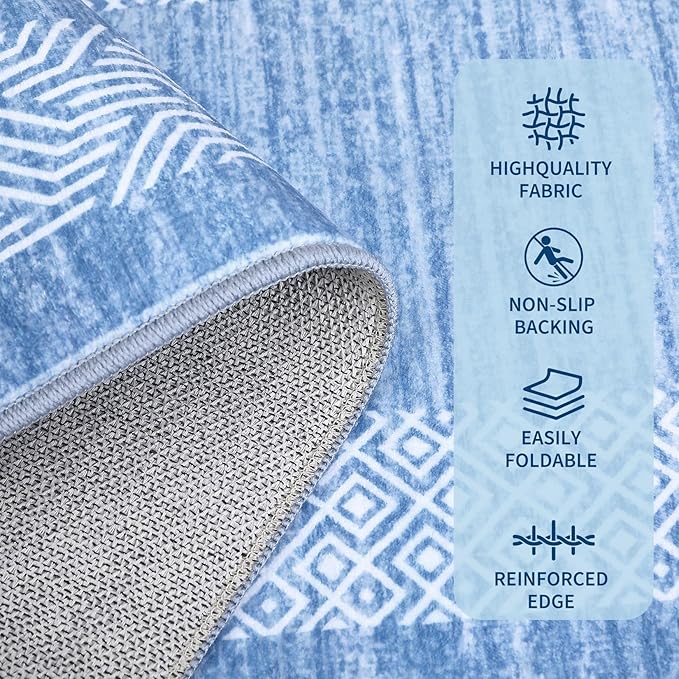 GarveeHome 9x12 Large Modern Light Blue Area Rug Distressed Bordered Soft Non - Image 5