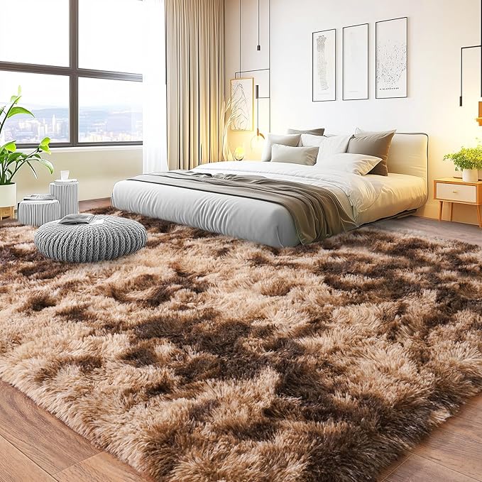 Pionblank Large Area Rug for Living Room 10x14, Fuzzy Modern Shag Rug Brown - Image 3