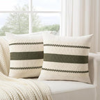 Fancy Homi Set of 1 Boho Olive Green Euro Decorative Throw Pillow Cover 26x26 - Image 2