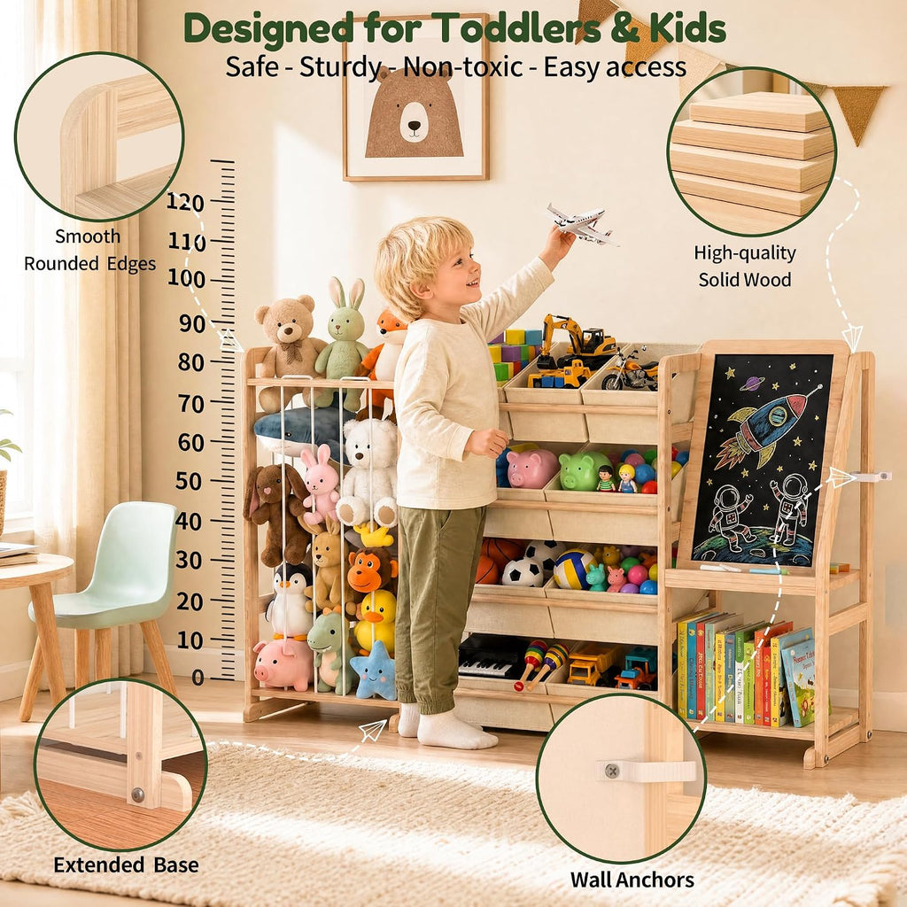 Multifunctional Toy Storage Organizer with Chalkboard: 4-in-1 Design