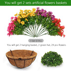 2 Set Artificial Hanging Flowers with Baskets for Outdoor Decor