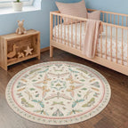Boho Light Pink Round Rugs for Kids Bedroom - 4 ft Unique Circle Area Rugs for by HazoHaus