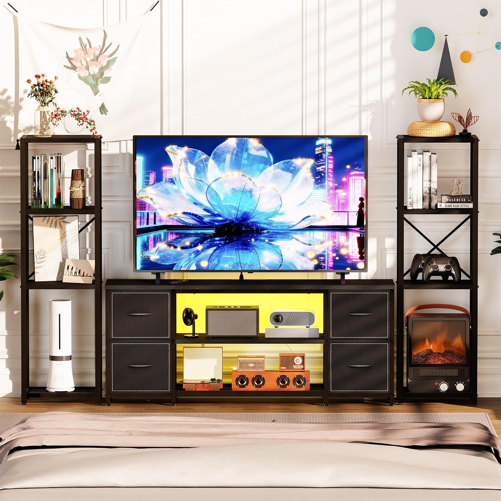 LED TV Stand Entertainment Center Bookshelf Combo with Charging Station