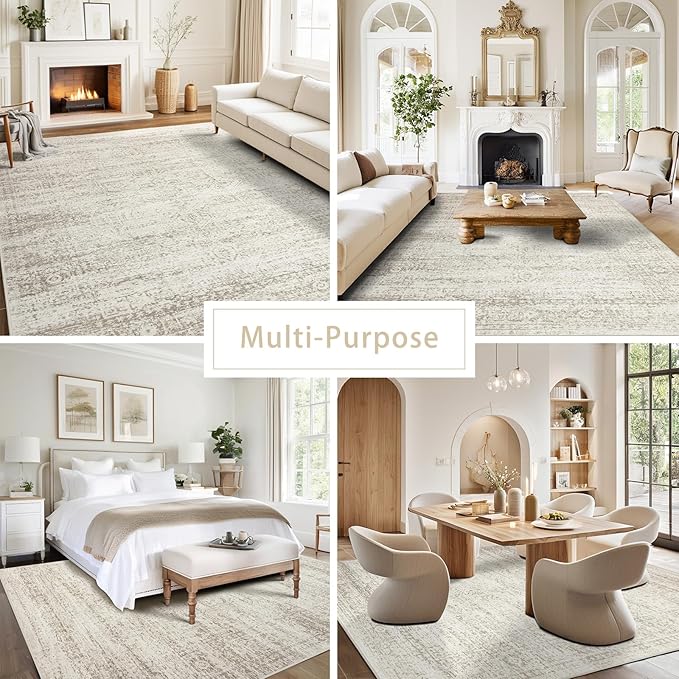 Washable Area Rug for Living, Bedroom & Dining Room, Ultra Soft Faux Wool Retro - Image 5