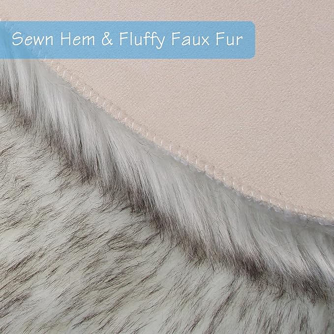 duduta White Black Faux Sheepskin Runner Rugs 2x6 ft, Fluffy Shag Bedroom Rug - Image 3