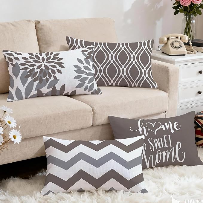 Hexagram Geometric Grey Pillow Covers 12x20 Set of 4, Decorative Outdoor Boho - Image 5