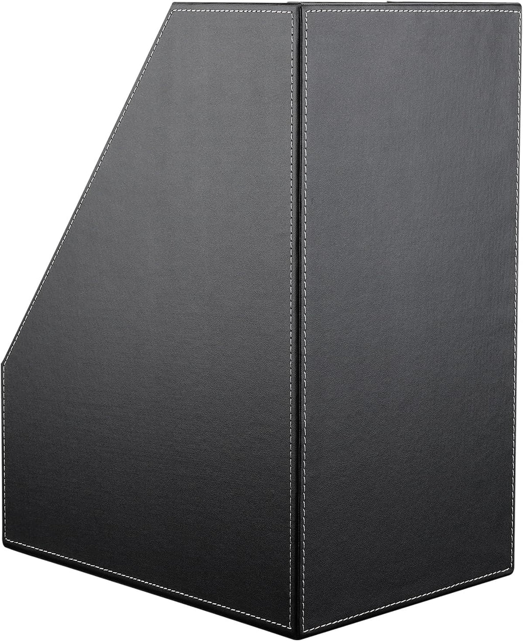 Wooden Leatherette Desktop File Folder Organizer and Document File Stand Journals Magazine Rack 2 Slots (black)