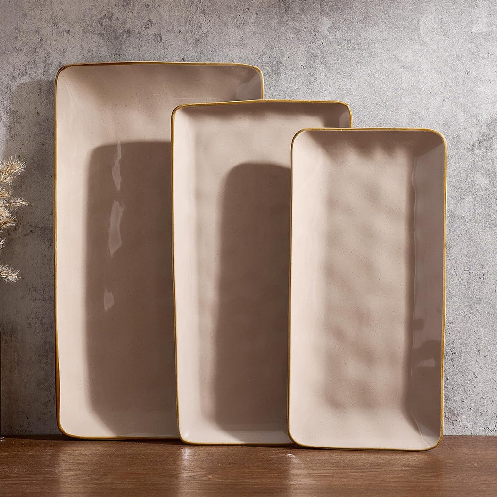 Famiware Serving Platters Set of 3 Sizes - Rectangular, Cinnamon Brown