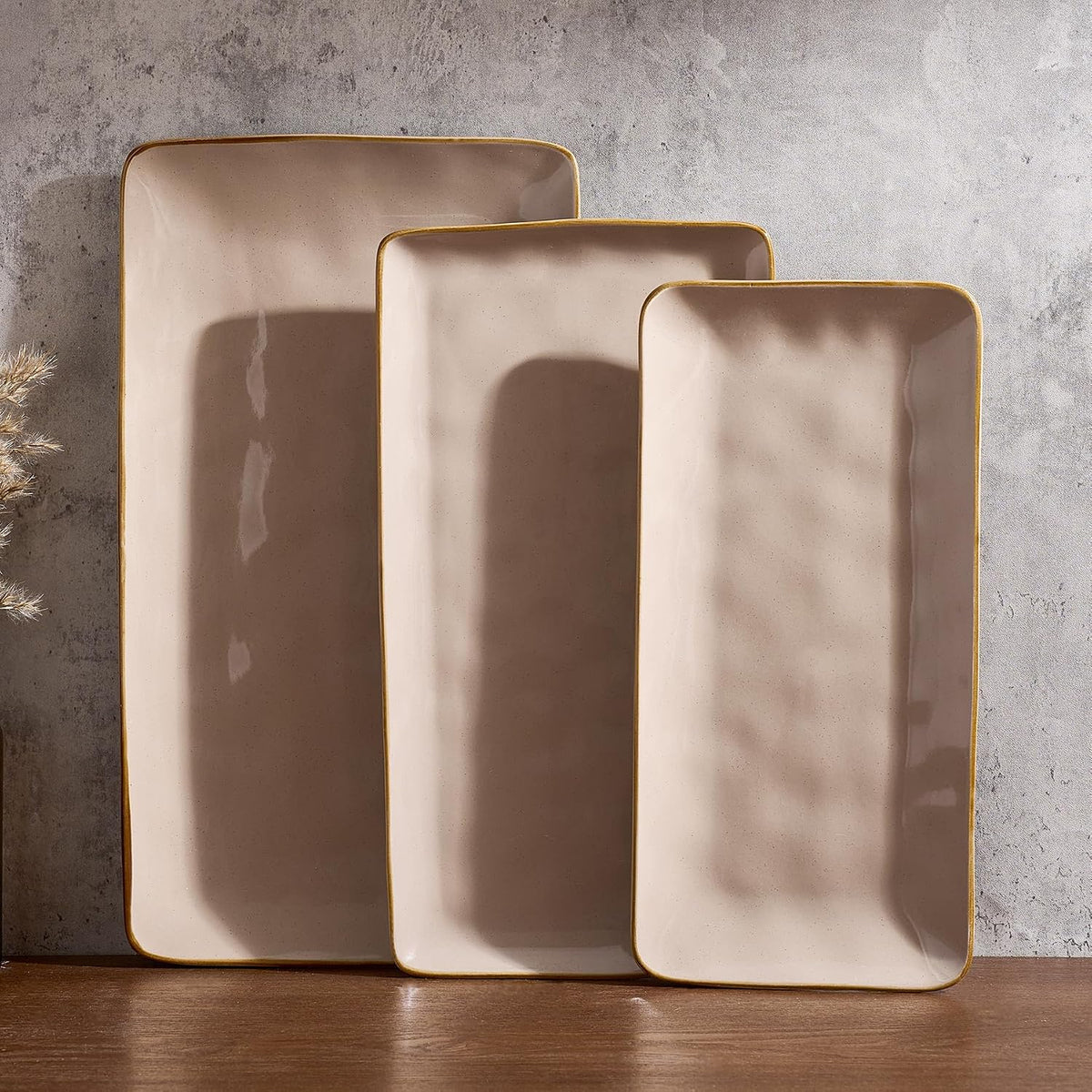 Famiware Serving Platters Set of 3 Sizes - Rectangular, Cinnamon Brown