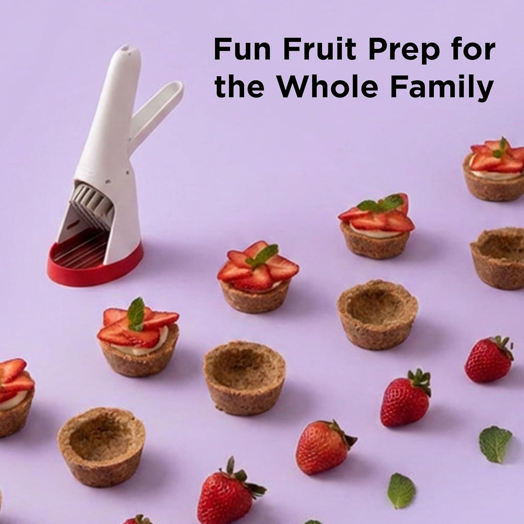 Chef'n Strawberry Slicer Fruit Prep Uniform Slice Safe Blade Tool Red
