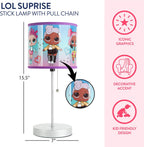 LOL Surprise Kids Stick Table Lamp,Pull Chain On/Off with Themed Printed Decorative Shade, Bedroom & Playroom Lighting