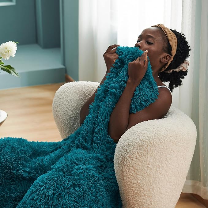 Bedsure GentleSoft Fluffy Turquoise Teal Throw Blanket, Teal Decor Cozy Gifts - Image 2