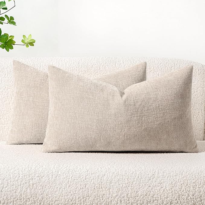 MIULEE Pack of 2 Couch Throw Pillow Covers 12x20 Inch Soft Light Brown Chenille by MIULEE
