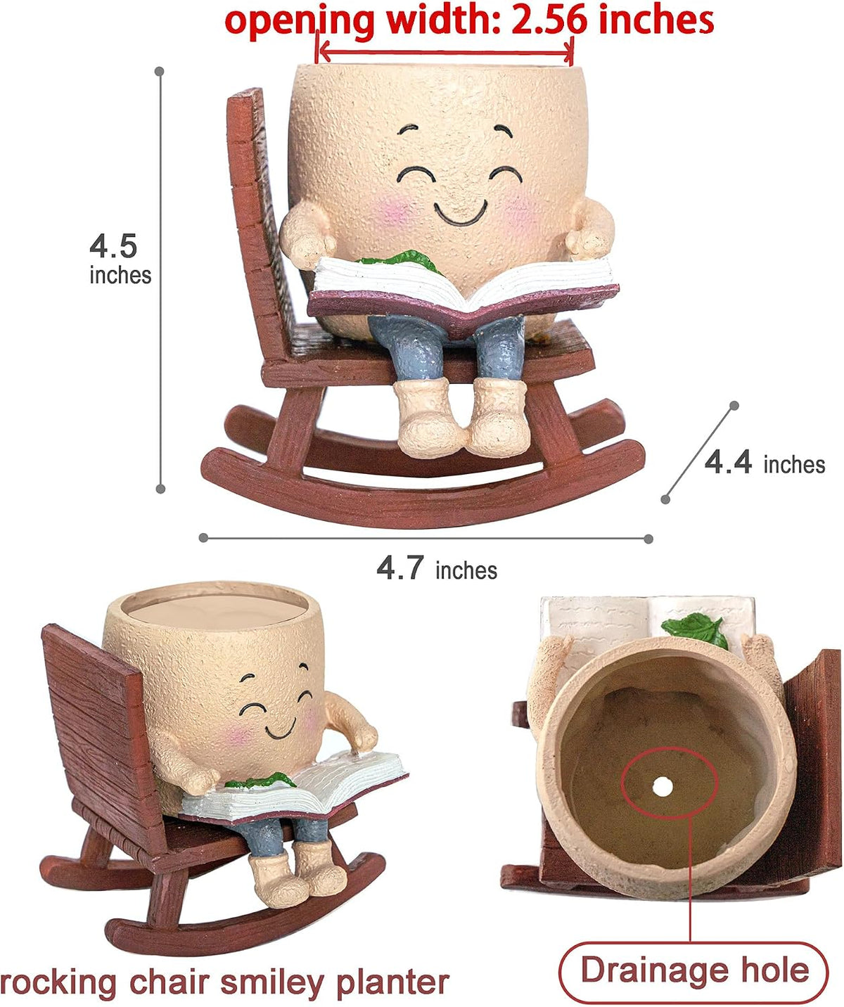 Rocking Chair Smiley Face Planter with Drainage Hole, Cute Plant Pots for Indoor Outdoor Plants,Unique Flower Pot for Succulents, Gift for Mother's Day, Birthday, Christmas