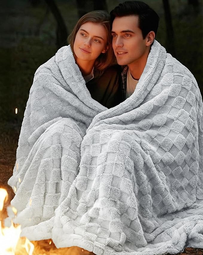 Utopia Bedding Cool Grey Checkered Fleece King Blanket - Image 6