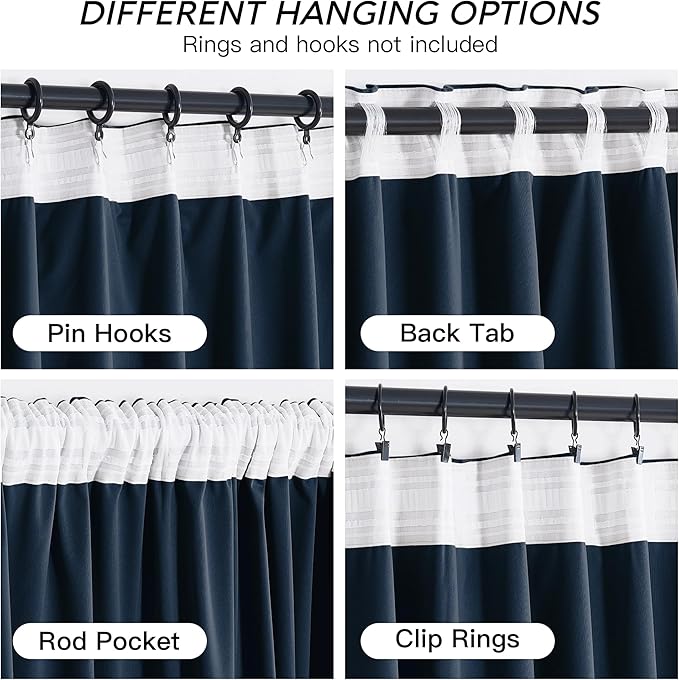 RYB HOME Navy Blue Velvet Curtains 102 inches - Image 4