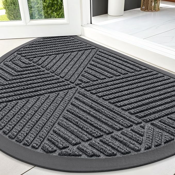 Smiry Half Circle Front Door Mat Outside Entrance, Heavy Duty Sturdy Natural by Smiry