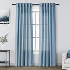 Blue Linen Blend Drapes 84 Inch Length 2 Panels Set Back Tab Rod Pocket Light by Nanspring