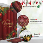ArtSocket Christmas Bathroom Sets with Shower Curtain and Rugs, Red Gold