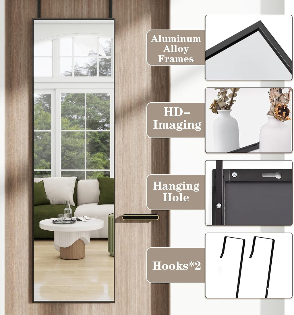 48"x 14" Over the Door Mirror Full Length, Full Body Mirror, Black