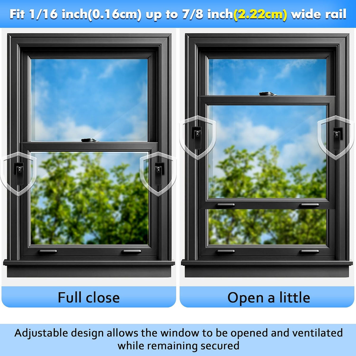 5 Pack Sliding Window Locks, Adjustable Security for Vertical & Horizontal Windows, Easy Install, Fits 1/16 inch to 7/8 inch Wide Rail, Enhanced Safety for Home & Office (Black)