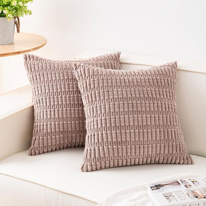 Pack of 2 Corduroy Decorative Throw Pillow Covers 24x24 Inch Soft Striped by Unknown