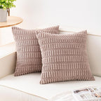Pack of 2 Corduroy Decorative Throw Pillow Covers 20x20 Inch Soft Striped by Unknown