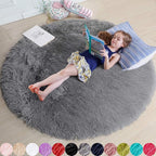 Grey Round Rugs 5Ft for Living Room Bedroom Aesthetic, Fluffy Fuzzy Shag Shaggy by Amdrebio
