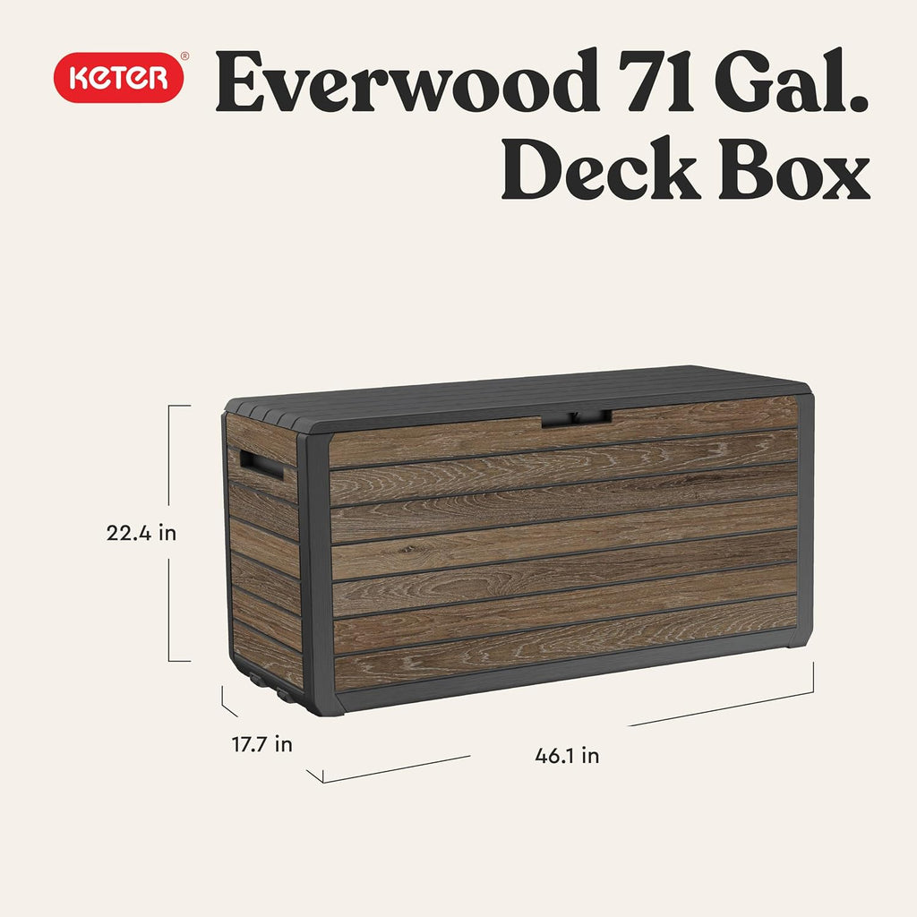 Keter Premium Everwood 71 Gal Outdoor Storage Box and Patio Side Table