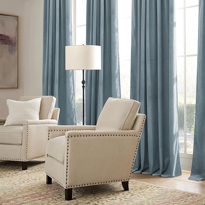 RYB HOME Stone Blue Velvet Curtains 84 inches - Image 6